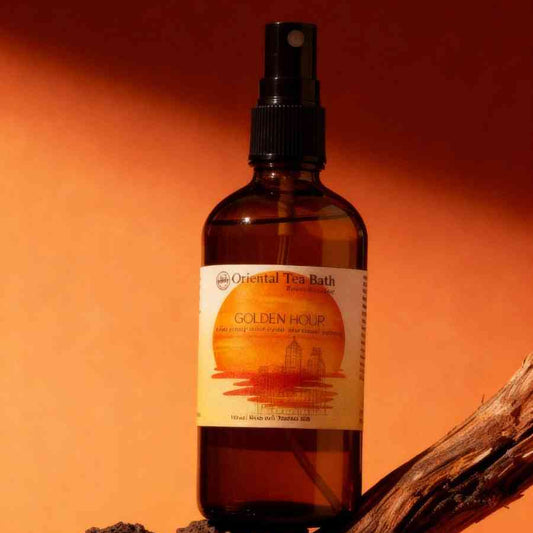 Golden Hour natural room spray used to uplift and create a comforting, radiant home fragrance.