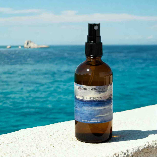 Oriental Tea Bath Blue Horizon natural room spray with a salty, oceanic scent.