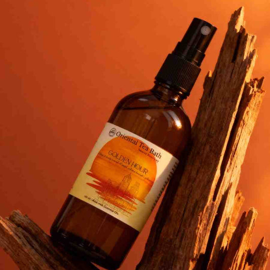 Oriental Tea Bath Golden Hour natural room spray with a warm, radiant sunset scent.