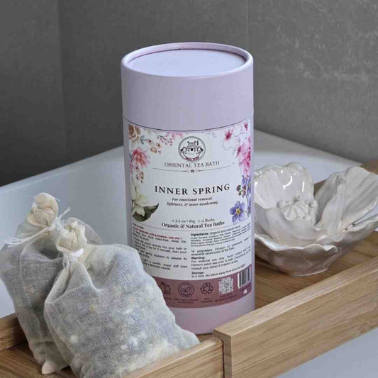 Oriental Tea Bath Inner Spring Organic and Natural Tea Bath Kit for renewal and awakening close up.